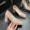 Fashion Autumn New Thick Heel Shoes Women's Fashion Square Head Shallow Mouth Slip-on Non-slip Low High Heels
