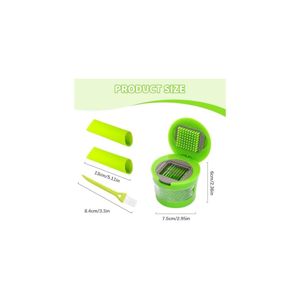 VARKAGE 4Pcs Garlic Chopper Set, Stainless Steel Garlic Press with Silicone Peeler and Cleaning Brush, Kitchen Vegetable Cutter