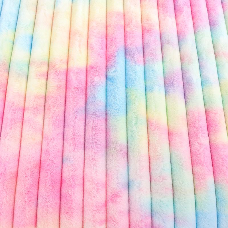 Gefleckter Batik-Kaninchenfellstoff mit siebenfarbigem Farbverlauf für Kleidung, Spielzeug, Heimtextilien, Schuhe und Hüte