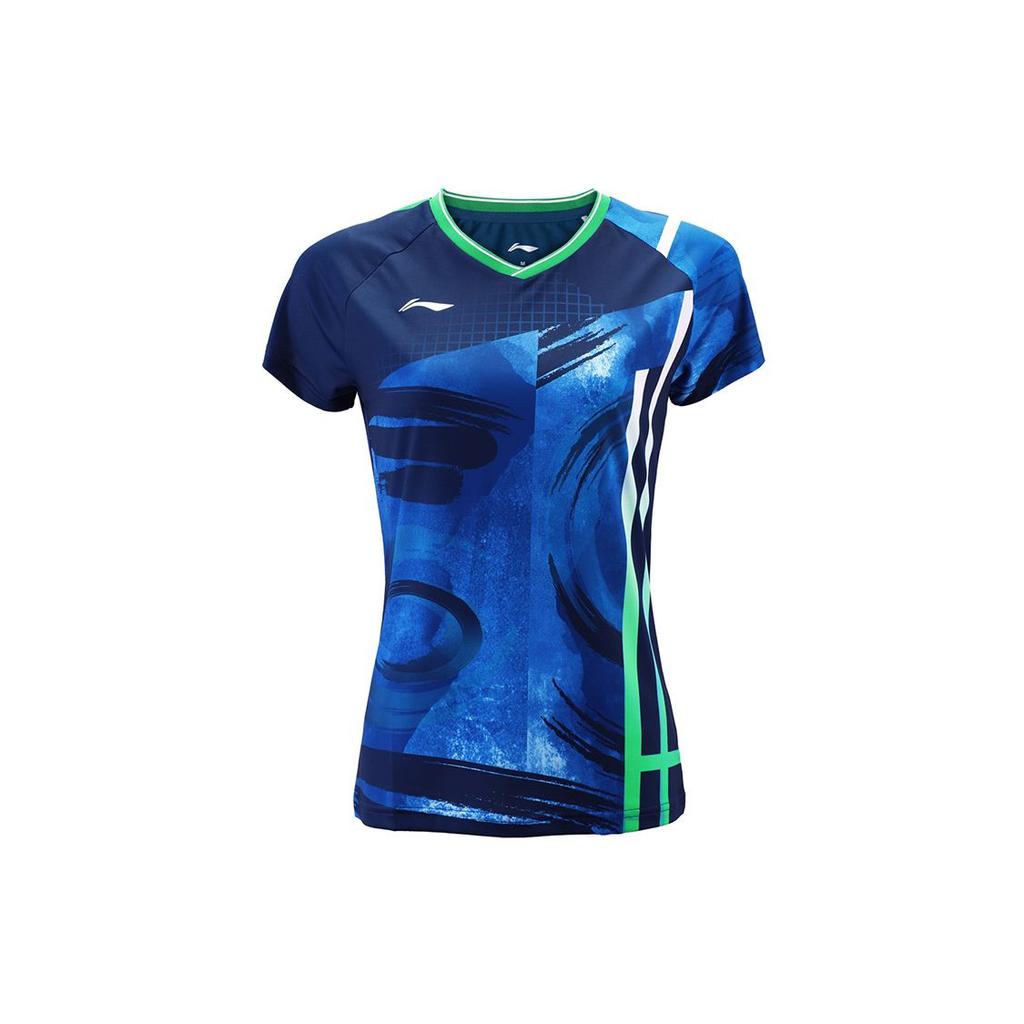 Li Ning Badminton Series Casual Sports Breathable Quick-Dry Short Sleeve T-Shirt Women Tops Guangdong-Blue AAYR194-1