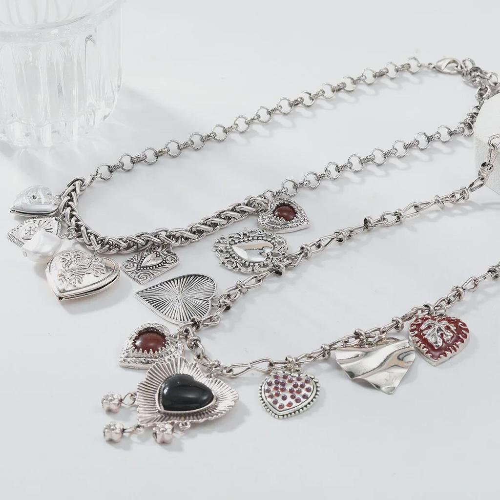 2024 Multi-Layer Metal Retro Love Pendant Necklace - Bohemian Style for Women