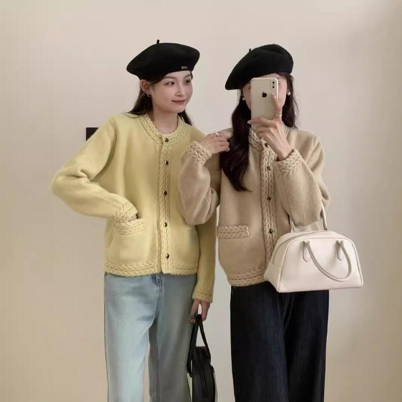 Twist Pocket Knitted Cardigan Autumn and Winter New Heavy Industry Lazy Style Loose Versatile Sweater Jacket Women