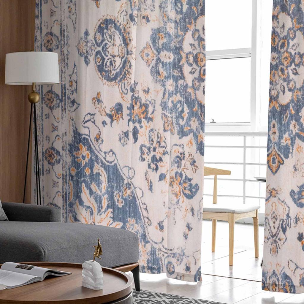 Tüllvorhänge im ethnischen Stil mit persischem Retro-Muster und Blumenmuster für Fenster, Wohnzimmer, Schlafzimmer, Hotel, Luxusdekoration, transparente Vorhänge