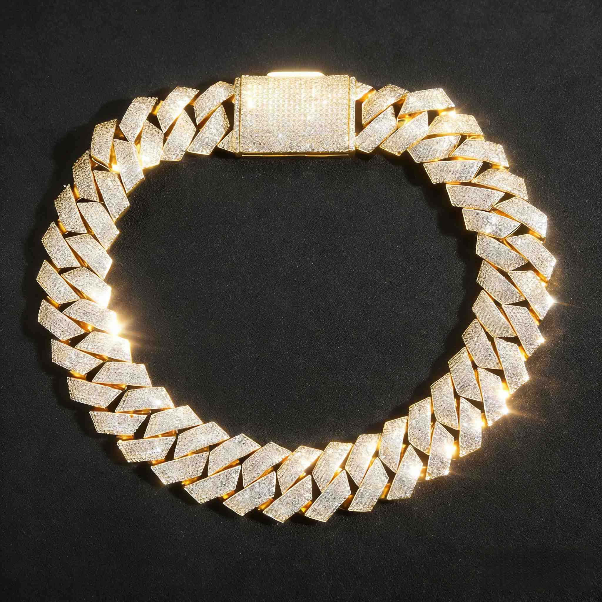 

Hip Hop MenWomen 15MM Prong Cuban Link Chain Necklace Bling Iced Out 2 Row Rhinestone Paved Miami Rhombus Cuban Necklace Jewelry 50cm золотистий