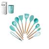 12-Piece Silicone Kitchen Utensil Set with Wooden Handles - Includes Spatula, Slotted Spoon, Frying Spatula, and Baking Tools