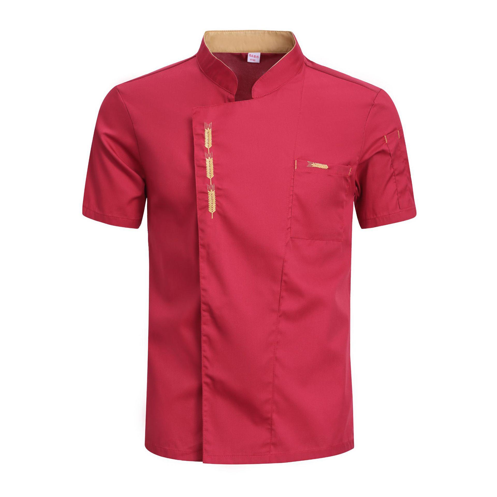 

Summer Men Short Sleeve Chef Jacket Black Uniform Chef Coat Apron Work Clothes Logo Chef Shorts Breathable Restaurant Kitchen 5XL червоний