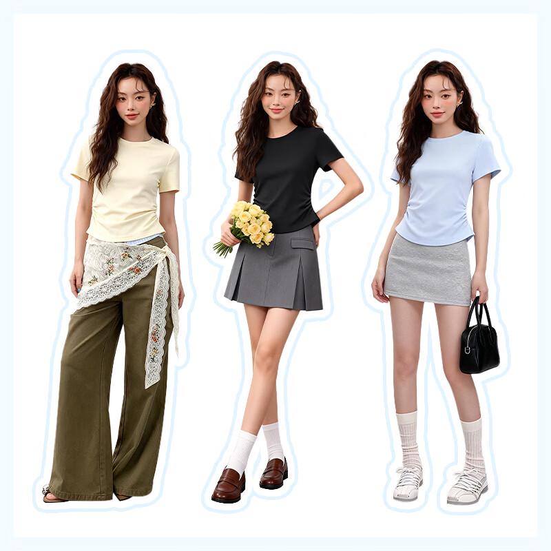 MJ STYLE Ruched Short Sleeve Two-Piece Set & Vest Collection