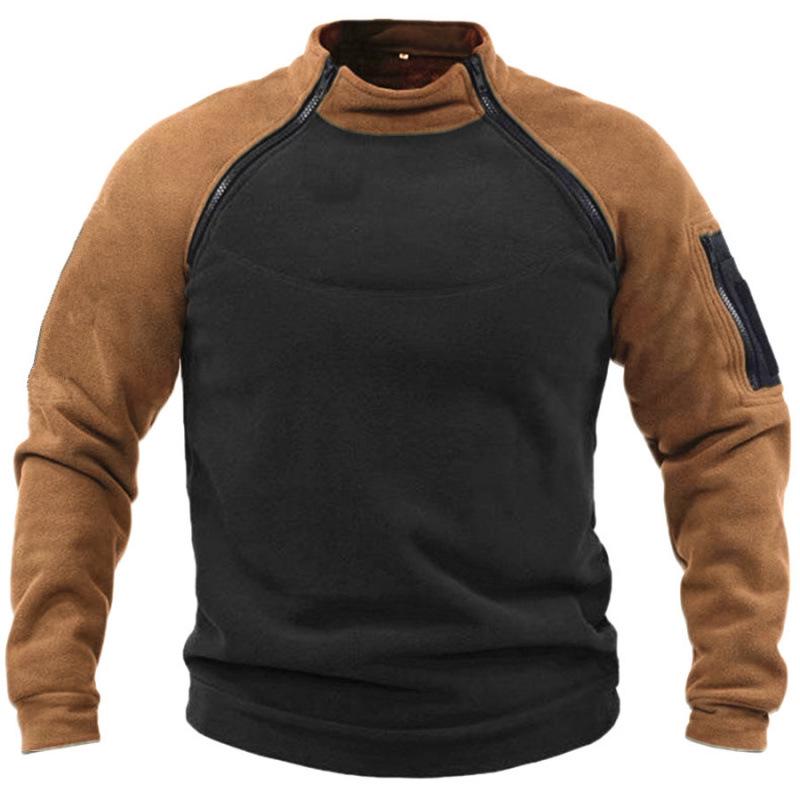 Men's Stand-up Collar Sweatshirt: Spring/Autumn, Loose Fit, Color Block, Warm, Breathable, Tactical Outdoor Wear