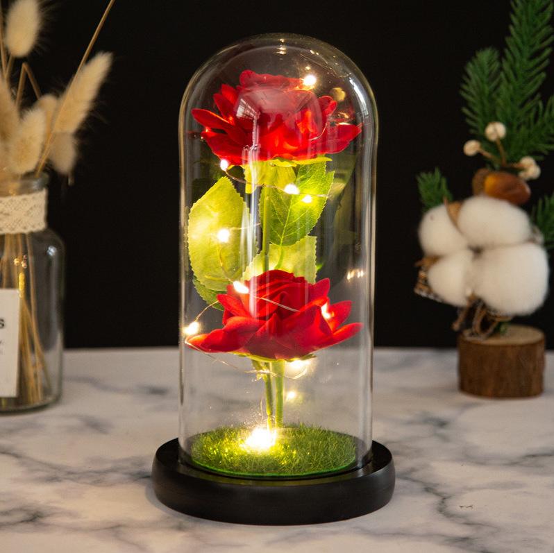 Two roses glass cover LED atmosphere light Christmas ornament Valentine's Day gift ornament flower