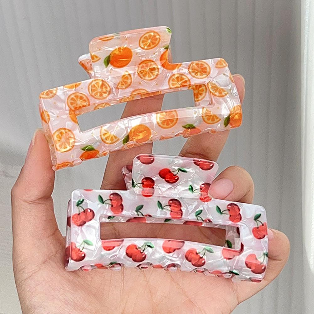 1 Stück Frische Frucht Quadratisch Hohl Acryl Haarspange, Geeignet für Dickes Haar, Mittelhohe Frisuren, Haiklammern, Haarzubehör