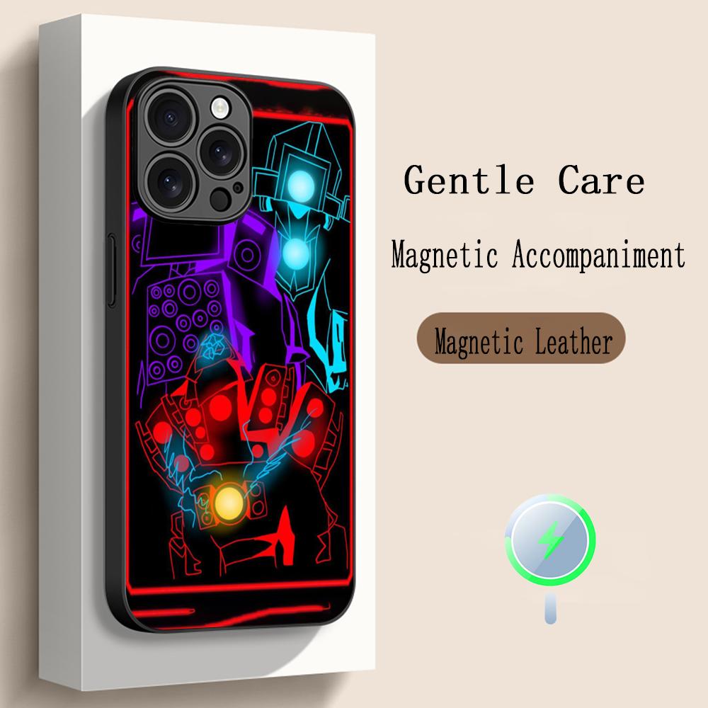 Anime Skibidi TV hot poster pattern Phone Case For iPhone 17 16 15 14 13 12 Plus Pro Max High-end Luxury Magsafe Sheepskin