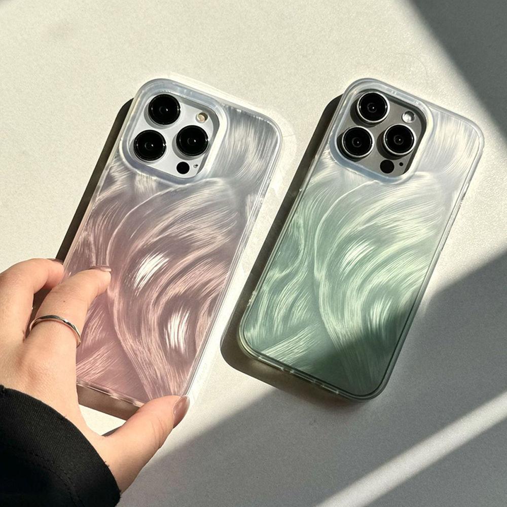 Gradual change smudge feather yarn for iPhone17promax Apple 16 laser mobile phone case 14/13 large hole 15