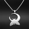 Witch Luna Moth Skull Crescent Necklace for Women Men Stainless Steel Gothic Insect Moon Phase Chain Jewelry Necklace