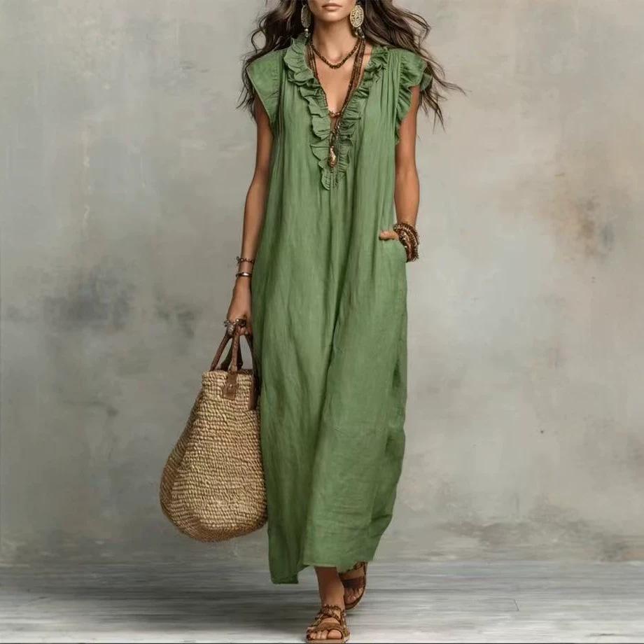 2026 Frühling/Sommer Bohème Fledermausärmel Bodenlanges Kleid