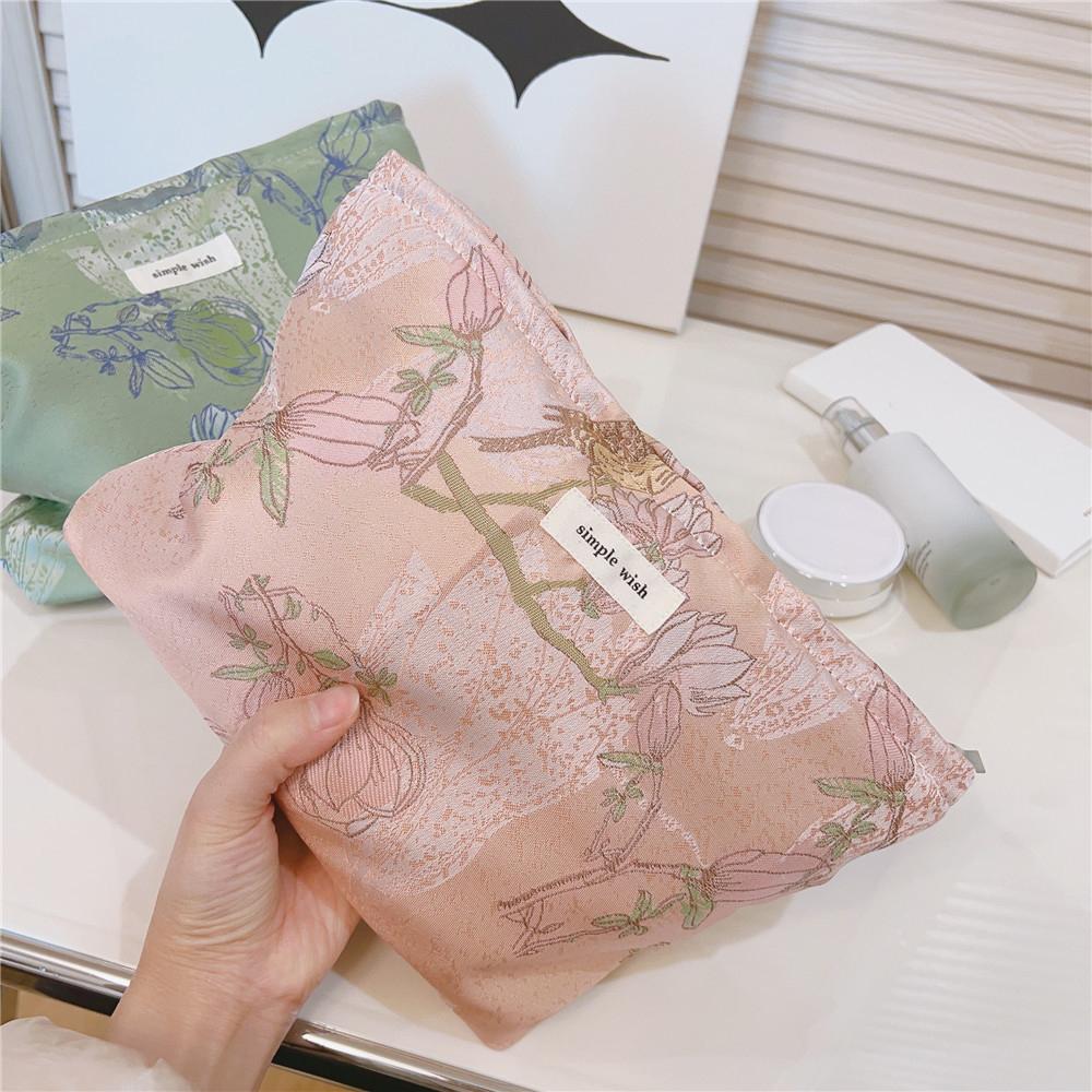 National Style Bird Flower Pattern Makeup Bag Canvas Zipper Purse Portable Cosmetic Pouch Organizer Bag
