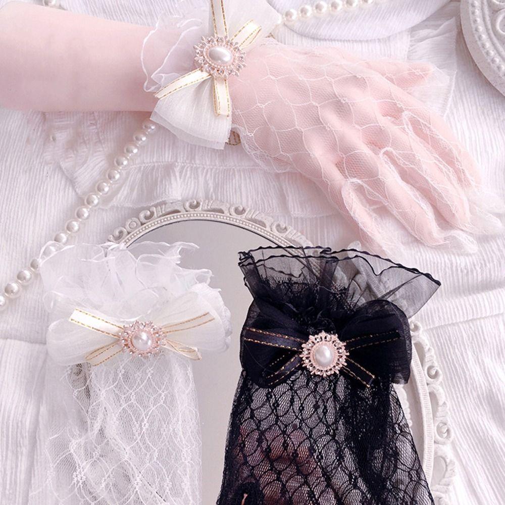 

Lolita Cosplay Gloves Driving Gloves Bride Wedding Gloves Women Gloves Transparent Lace Bow Gloves C