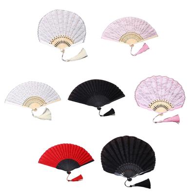 Folding Fan Hallows Laces Bamboos Bone Decorative Vintages Hand Fan with Tassels for Performances Clothes Decoration Gift