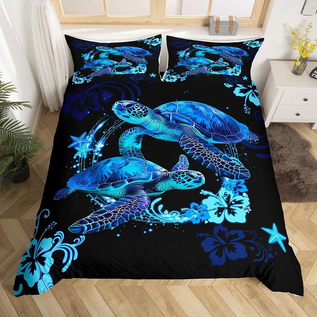 Three-Piece Marine Turtle Animal Digital Print Quilt Pillowcase Bedding Home Textile Kit