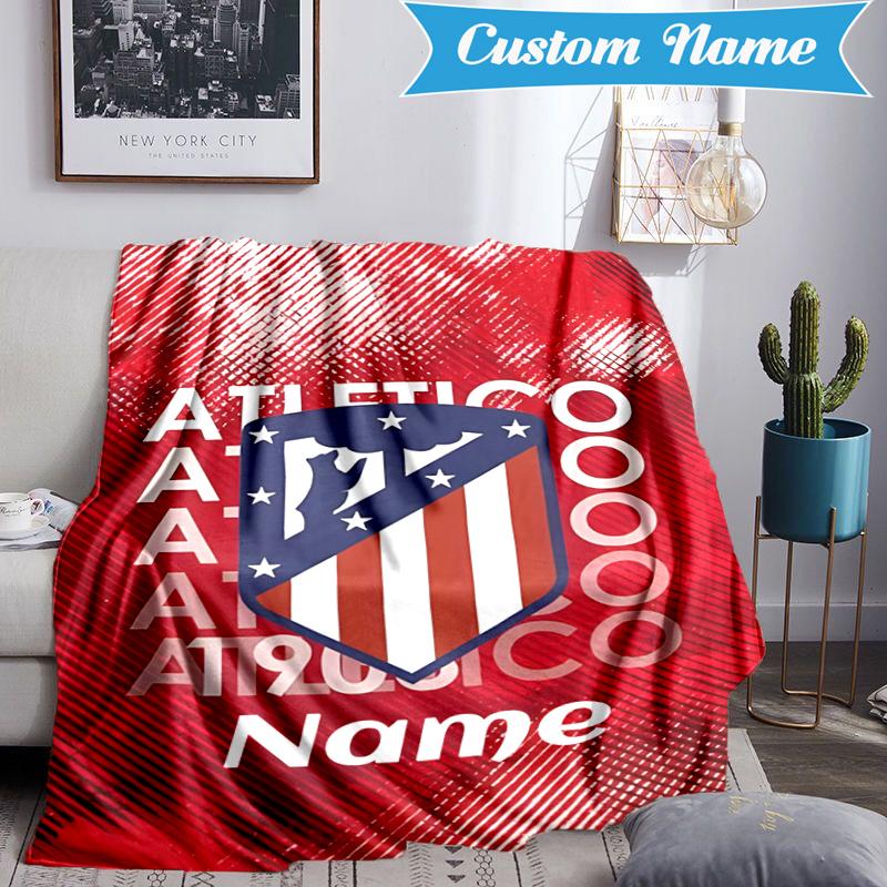 Custom Name Atletico Madrid Crest Blanket Lightweight Ideal Bedding Blanket Perfect for Travel, Camping, Living Rooms, Sofas, Christmas gift