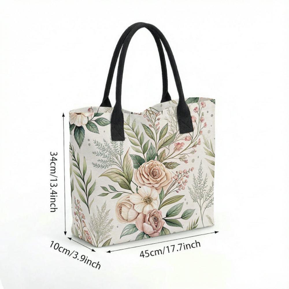 Boho Floral Tote Bag Large Capacity Shoulder Handbag for Daily Shopping