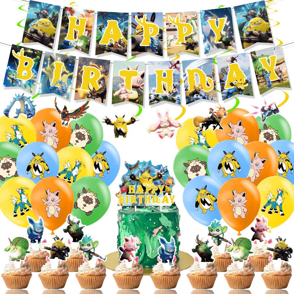 Birthday Palworld Party Decoration Set With Paper Flags Balloons Children Cake