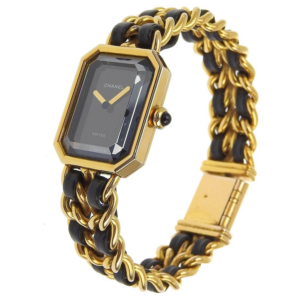 Chanel Premiere L Watches blackDial Plated Gold/leather Quartz Analog Display Women Used