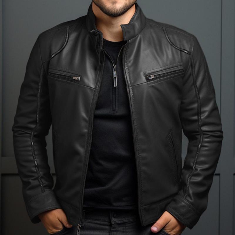 Men's European and American Style Slim Fit Leather Jacket, Plus Size, for Autumn and Winter.