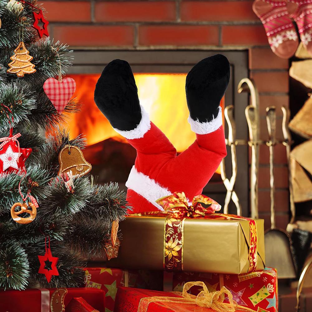 Kreativní Santa Nohy Vánoční Stromek Dekorace Vtipná Slavnostní Postava Plyšové Nohy Topper Alternativní Unikátní Vánoční Dárek Hromada Dekor