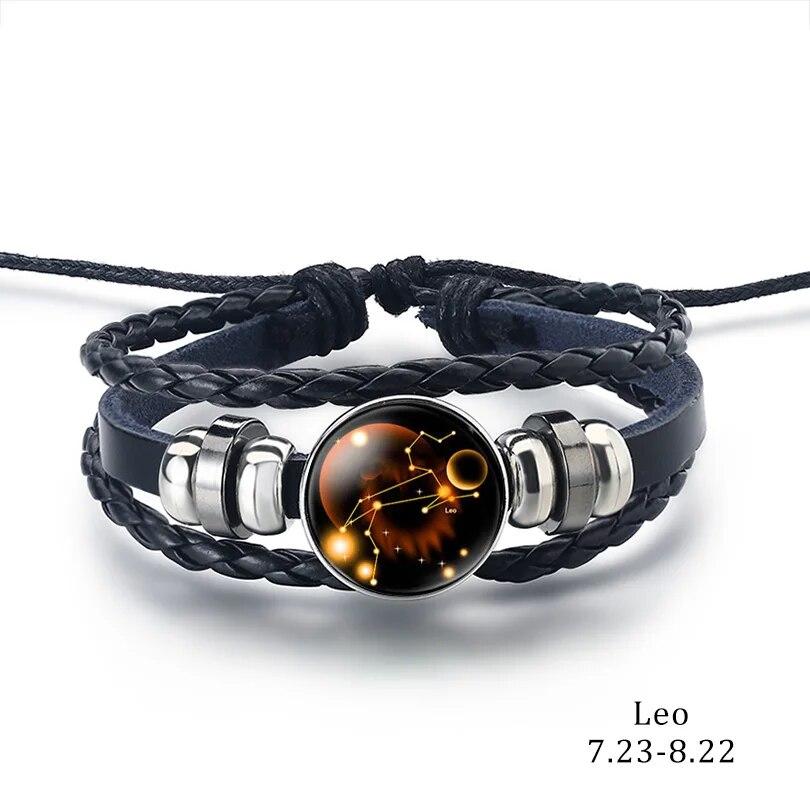 12 Zodiac Signs Constellation Charm Bracelet Men's and Women's Fashion Multi-layer Woven Leather Couple Bracelet Accessories