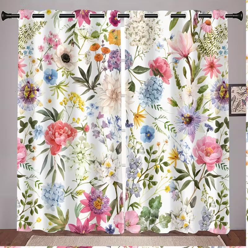 

2 шт. штор с принтом листьев и цветов, подходят для украшения спальни, гостиной, кухни, домашнего декора, украшения окна 14Wx39L(35x100CM)x2&Grommet Top
