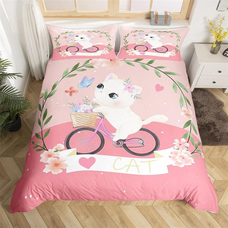 Kawaii Unicorn Duvet Cover Set Cartoon Animal Bedding Set Microfiber Botanical Leaves Comforter Cover King For Kids Boys Girls