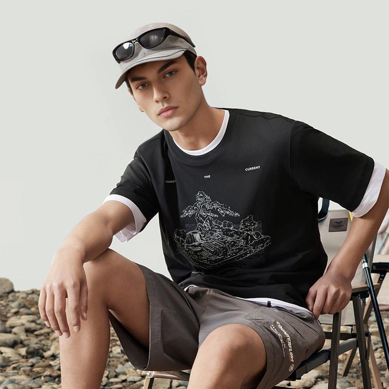 Li Ning CF Round Neck Pullover Letter Print Pattern Short Sleeve T-Shirt Men Tops Standard-White ATSU595-1