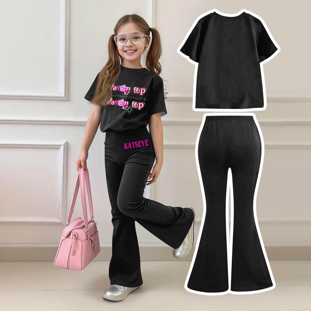 Kids Casual Short Sleeve Top and Long Pants Set Printed Design Comfortable Fit Suitable for Daily Wear and Outdoor Activities