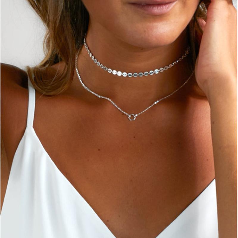 Fashion Personality Popular Ladies, Multi-layer Sequins Handmade Chain Ring Circle Pendant Necklace