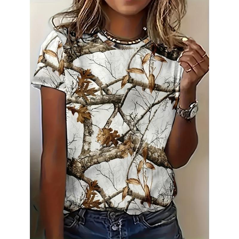 

Ladies 3D Camouflage Printed Dead Branch Short Sleeve Round Neck T-shirt 8XL