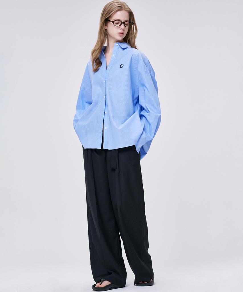 MALOUPE 2155 Single-Pleat Belted Wide Pants (Navy)