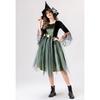 Cosplay Halloween Costume Adult Green Mesh Witch Dress, Camellia Spider Web Witch, Holiday Dress Stage Dress