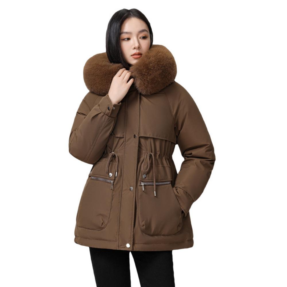 Medium and long female and small, new winter thin temperament piled and thickened padded jacket
