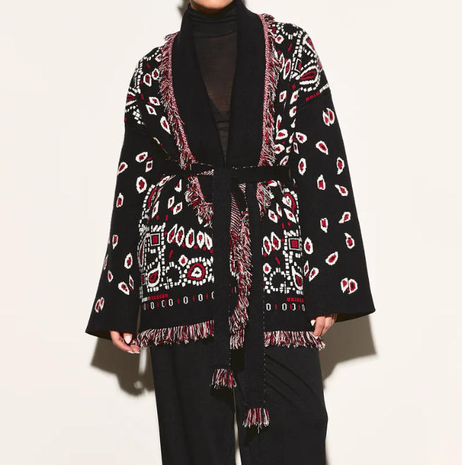 

Женский воротник, галстук с длинным рукавом, подчеркивающий талию, шаль с кисточками, вязаный кардиган L чёрный