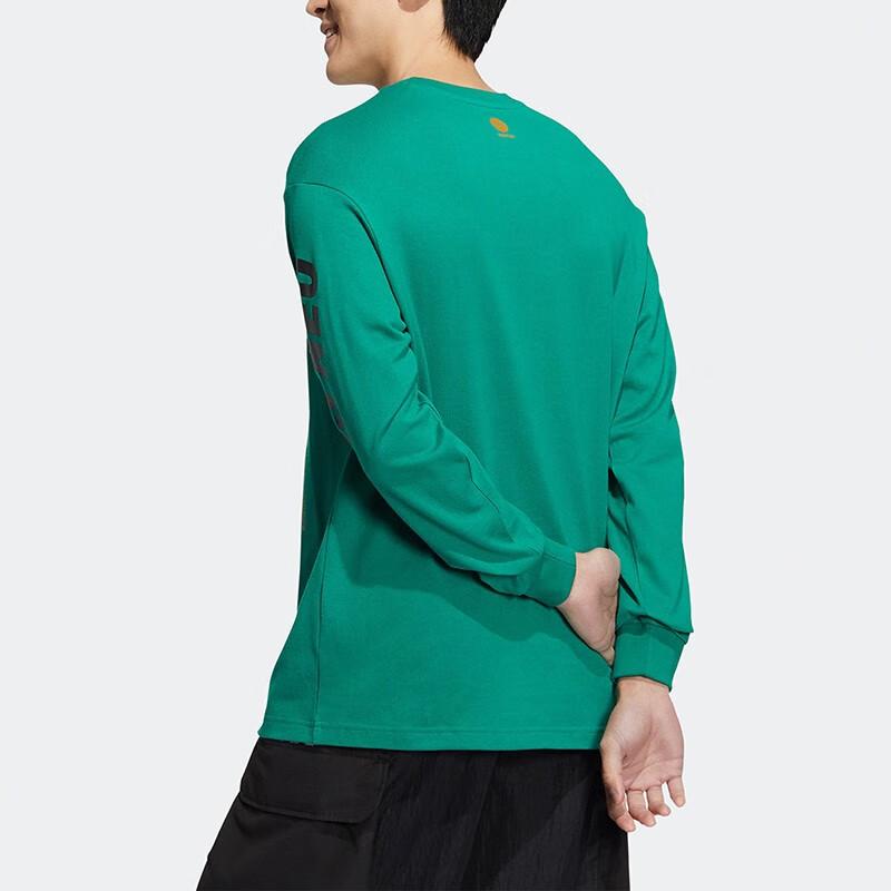 Adidas Neo Logo Print Fashion Comfortable Loose Breathable Knit Crew Neck Long Sleeve Drop Shoulder T-Shirt Unisex T-Shirt Green HN4749