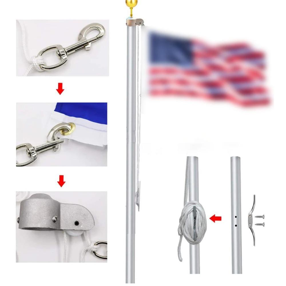 Kit de Reparación de Hardware para Mástil de Bandera de Cuerda Trenzada de Nylon Kit de Reparación de Piezas para Mástil de Bandera de Aleación de Aluminio