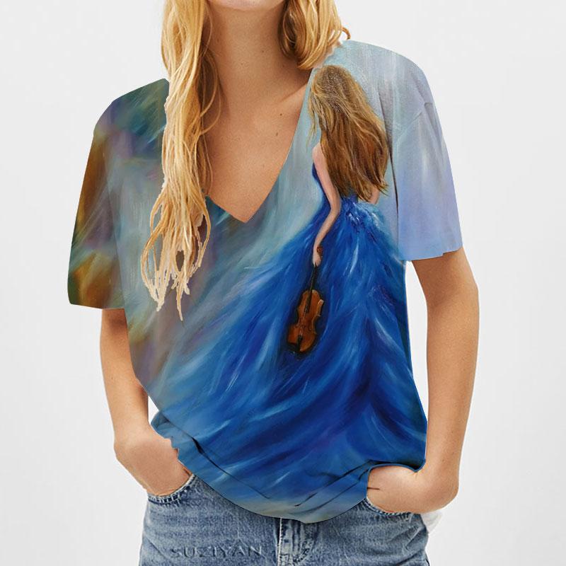 

Модные весенние блузки с принтом лица сбоку, футболки с коротким рукавом и V-образным вырезом, повседневные M жёлтый