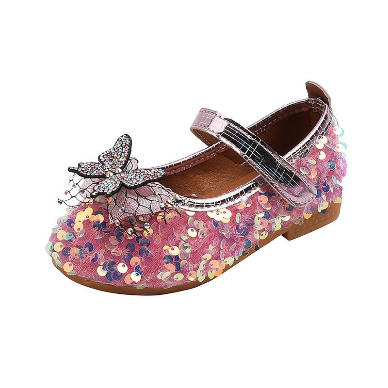 Princess Girls Sequins Bling Leather Shoes Lightweight Butterfly Rhinestone Boutique Party Dance Flats Toddler Baby Dress Shoes 21