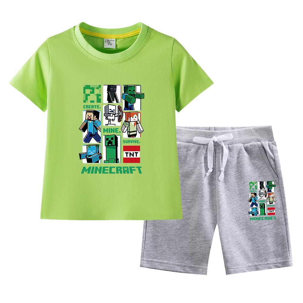 Minecraft Kids' Summer Outfit: Pure Cotton Short Sleeve T-Shirt & Shorts Set for Boys & Girls