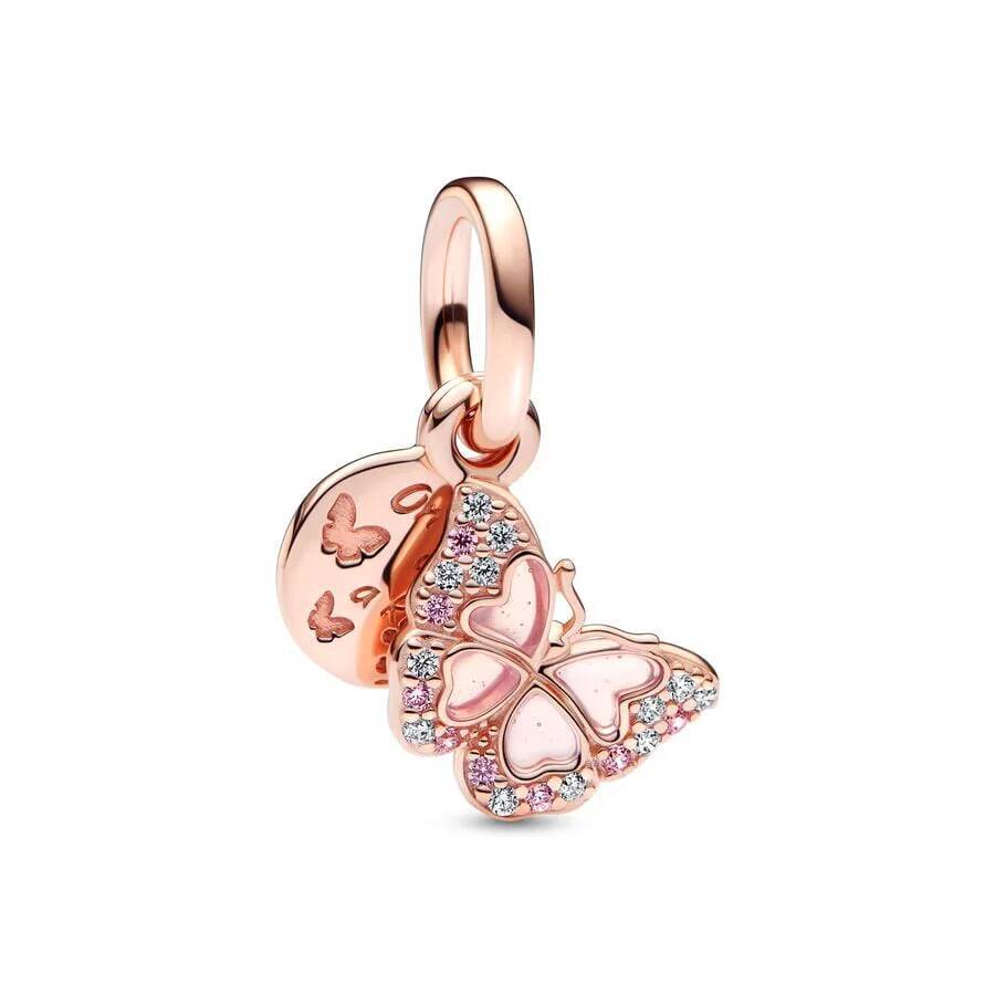 Plated Rose Gold Sparkling Pink Air Balloon & Levelled Heart Charm Bead Fit Original Sier Bracelet DIY Jewelry