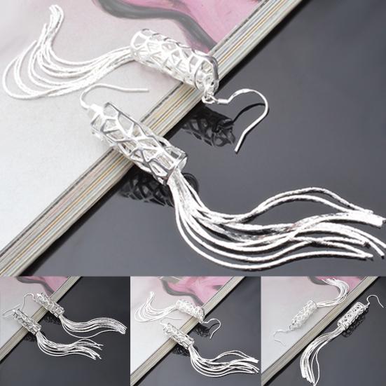 Women Fashion Silver Plated Long Chain Tassel Hook Dangle Linear Earrings Gift