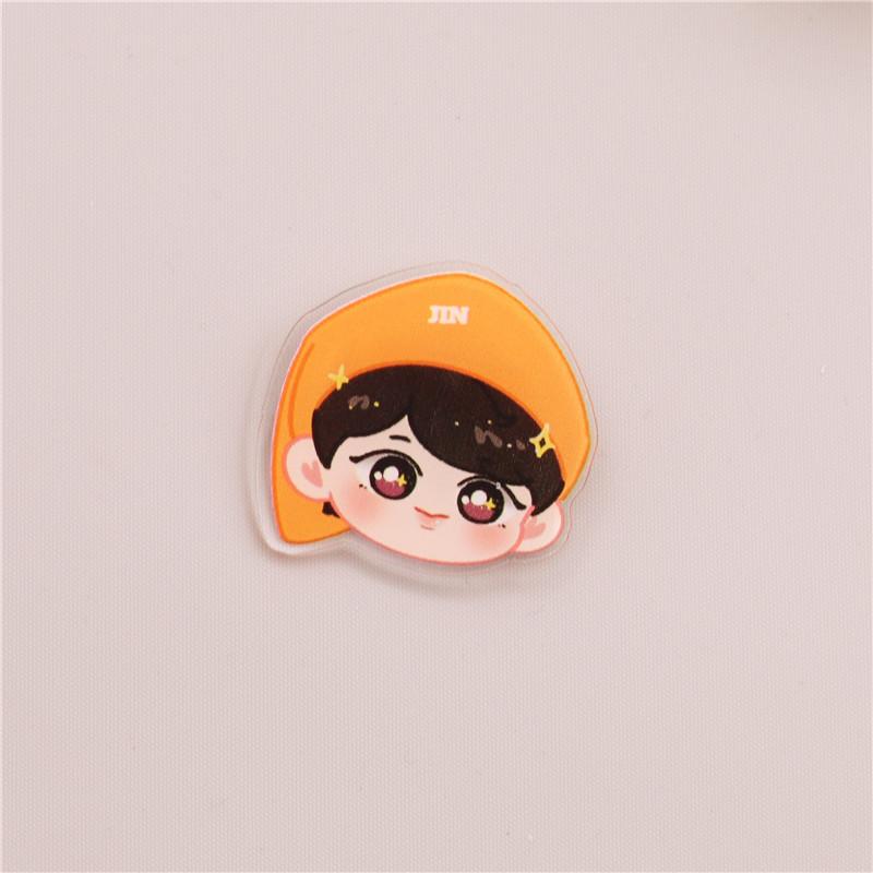 7pcs BTS Cute Cartoon Head Acrylic Brooch, Bangtan Boys Cartoon Pin Badge, Kpop ARMY Fans Backpack & Clothing Accessory