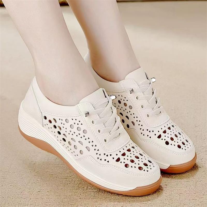 Hollow breathable wedge heel hole shoes spring and summer new heightening non-slip comfortable single shoes casual shoes