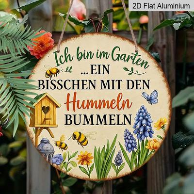 2D Flat - 1pc Vintage Aluminum Sign, Bee Garden Stroll Sign, Suitable for Home Rooms, Living Rooms, Dining Rooms, Cafes, Offices, Shops, Club Bars