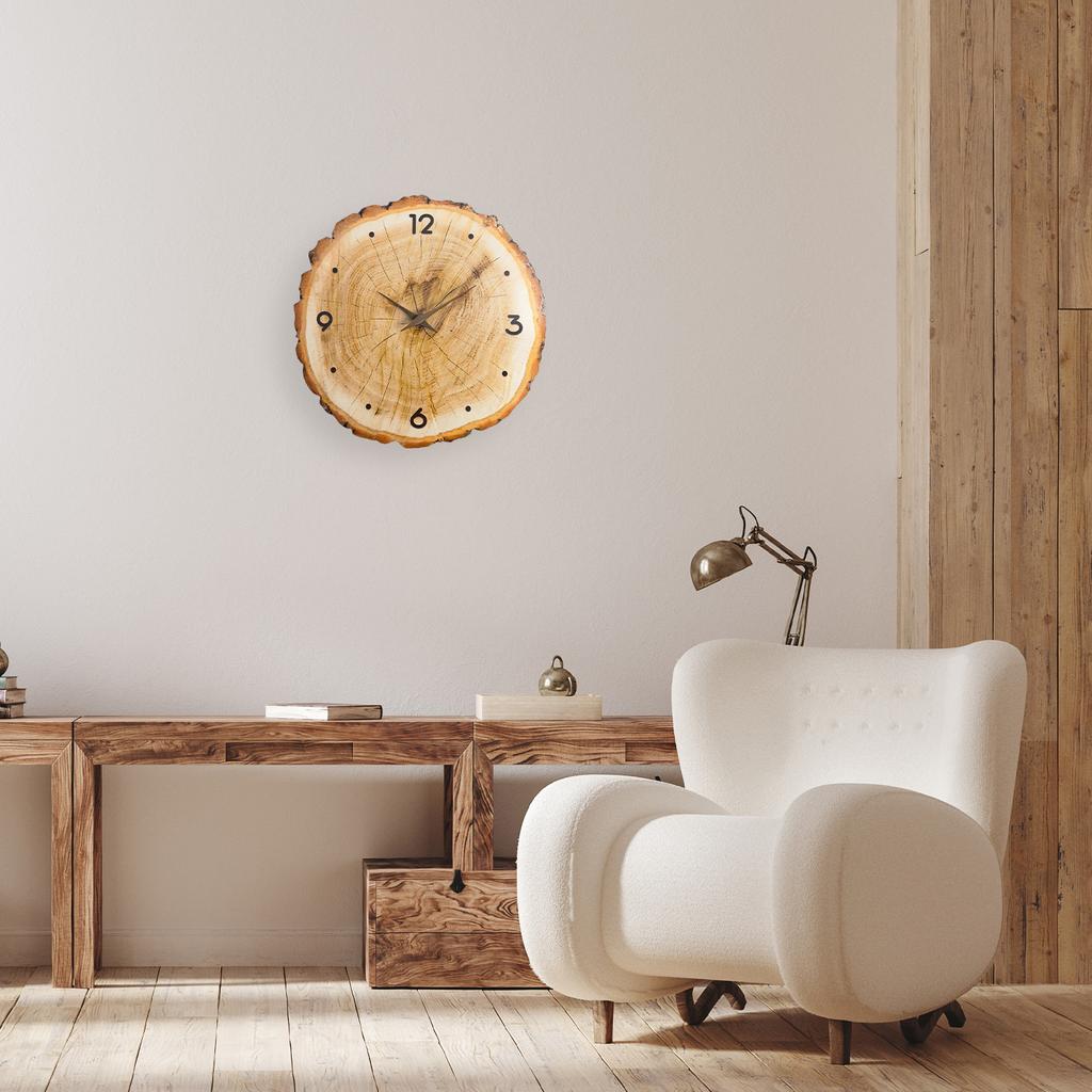 Personalized Simple Crystal Porcelain Imitation Wood Ring Pattern Wooden Wall Clock Wall Clock Silent Quartz Clock     (Without Battery)
